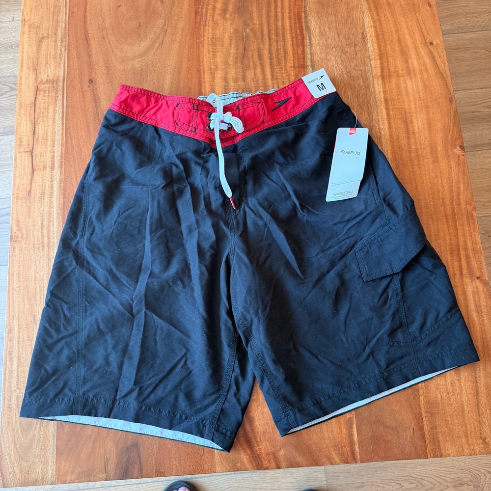Speedo Men's Black/Red Swim Trunks Size M NWT